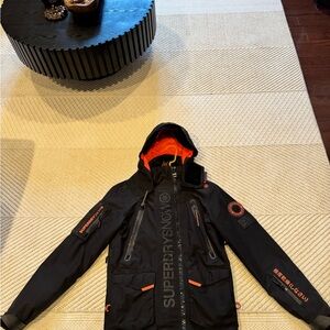 Superdry Black Jacket with Vibrant Orange Details